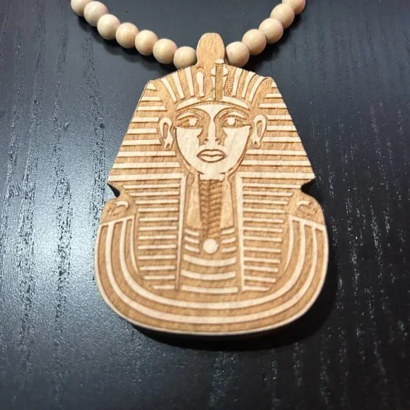 GoodWood NYC Pharaoh‎ Necklace Wooden Pendant Wooden Beaded - Picture 2 of 4